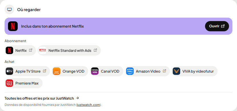 Carte « Où regarder » de Breaking Bad : incluse dans l’abonnement Netflix, offres d’achat sur d’autres plateformes